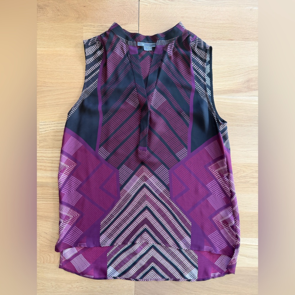 Vince Purple and Black Geometric Silk Camisole